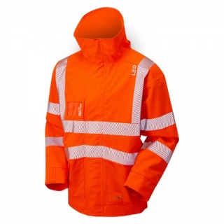 Leo Workwear J05-O Dartmoor Breathable Hi Vis Bomber Jacket Ecoviz Orange